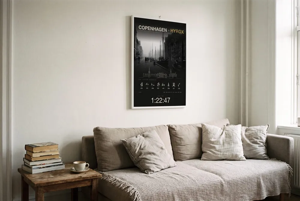 The Cityline Copenhagen doubles edition in a white frame in a city apartment