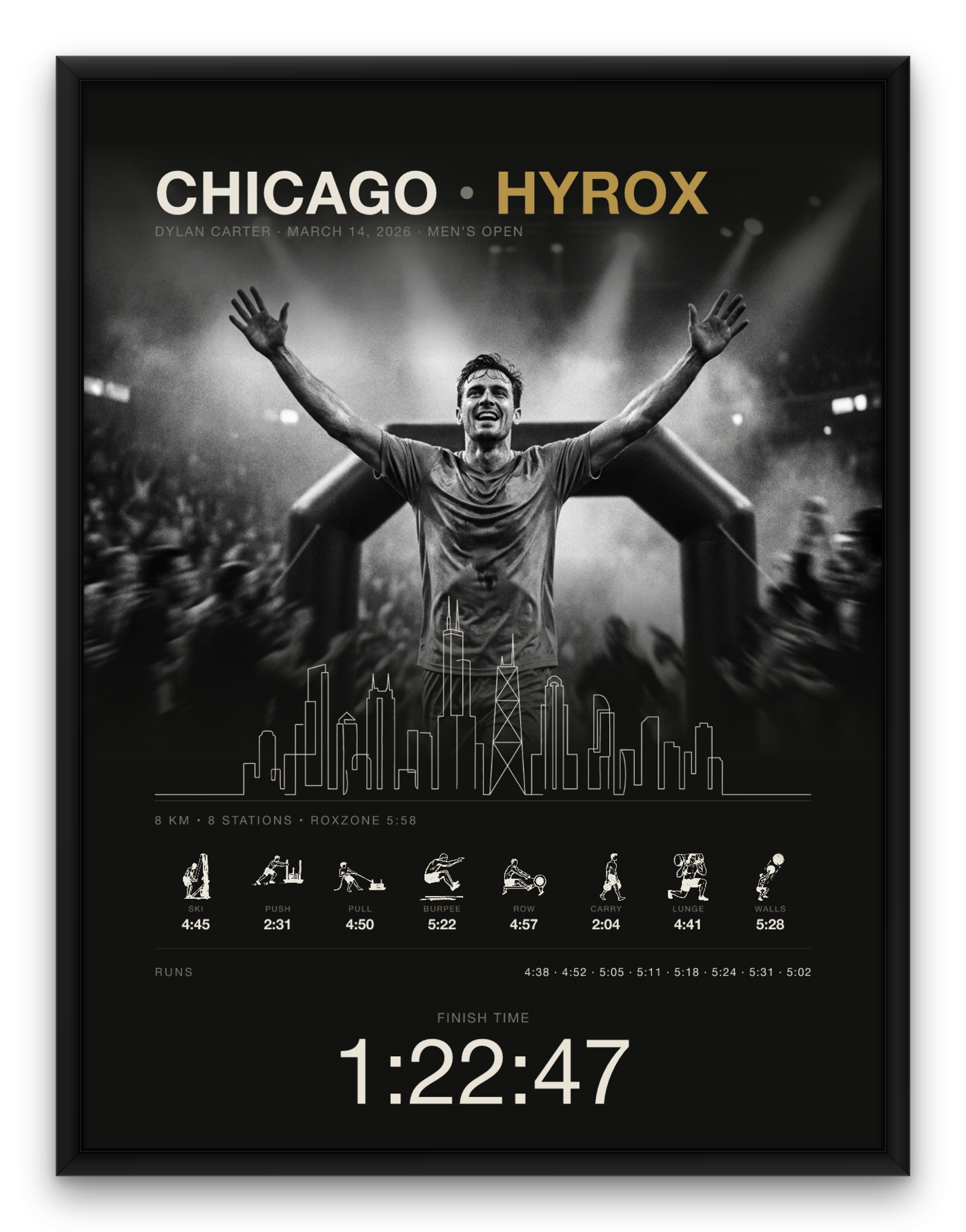 The Cityline Chicago with race photo, framed in black